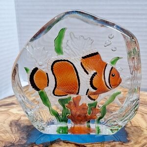 #AED Clownfish Glass Home Decor Orange and Green
